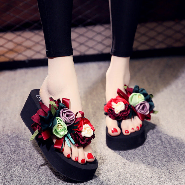 Shining white flip-flops women's summer fashion outwear thick solenon-slip vacation seaside women's beach slippers