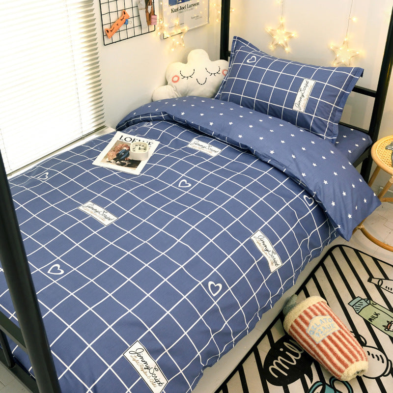 Student dormitory quilt cover three-piece bed sheet pure cotton single bed children's bed quilt cover simple four-season universal 3