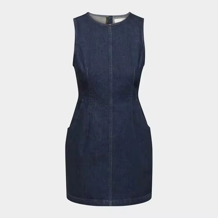Amazon cross-border  summer sleeveless fashionable trendy minimalist casual denim dress for women