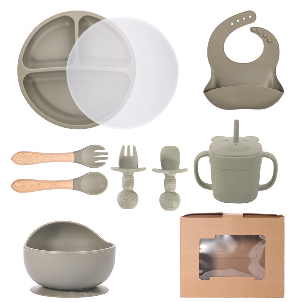 Children's silicone straw cup Baby bear baby drinking milk drinking cup Double handle anti-drop silicone feeding tableware