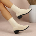 Export women's shoes  fashionknittingspring & fall single boots pointed thick heel women's flats thin boots women's mid-heeled short boots