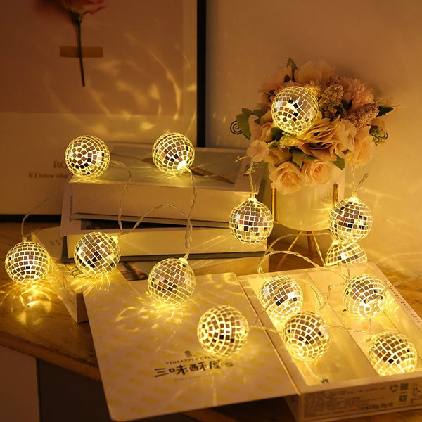 Cross-border hot-selling LED mirror ball light string Internet celebrity mosaic ball Christmas decoration bar disco lights