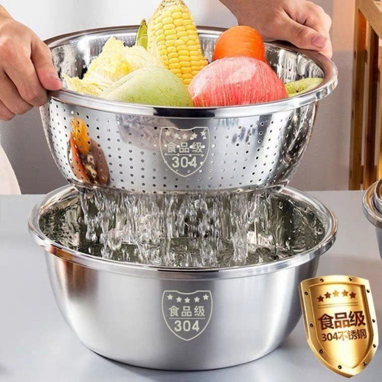 304 stainless steel drain basin, rice washing basin, fruit basket, thickened noodle and egg beating, soup seasoning basin, drain basket
