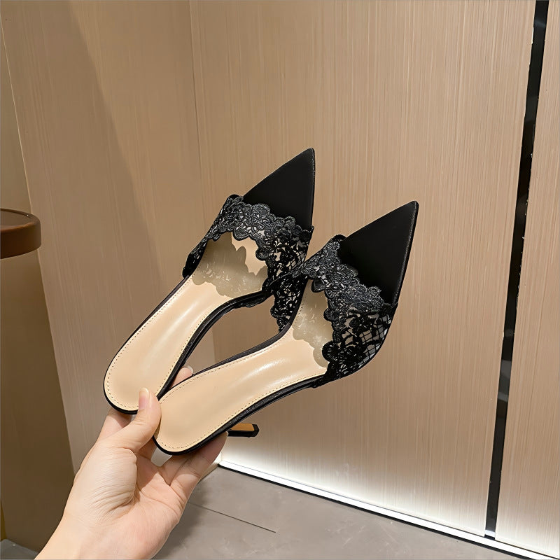Yx pointed-toe high heels women's 2026 summer new collection champagne gold embroidered stiletto heels single shoes summer slippers for outdoor wear