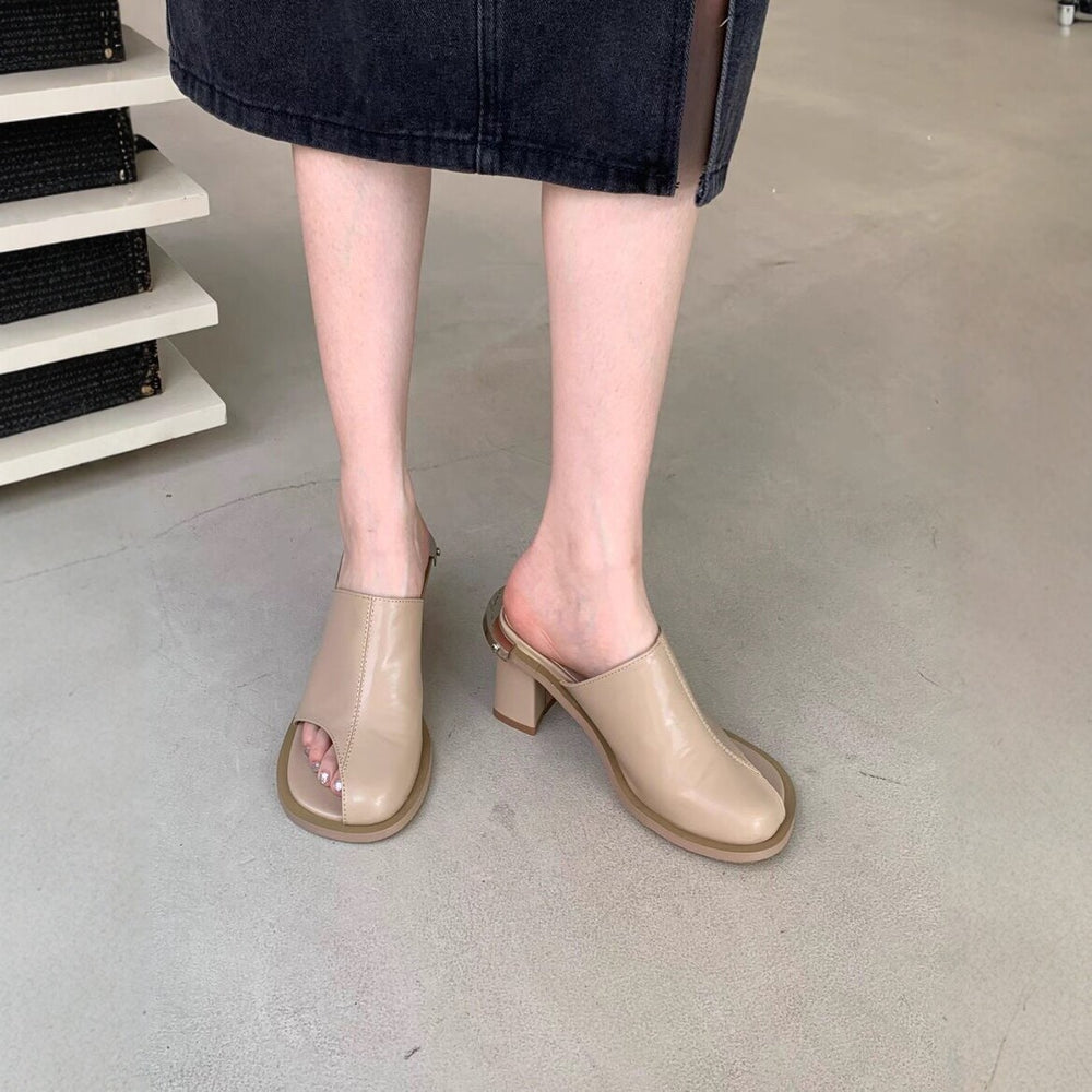 Outwearfashioneasiest for match square toe summer open toe thick high heel toe slippers sandals soft leathersexyniche style design not tired