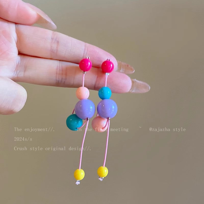 Dopamine candy color beaded tassel fashion vacation earrings - unique, chic, versatile earrings wholesale