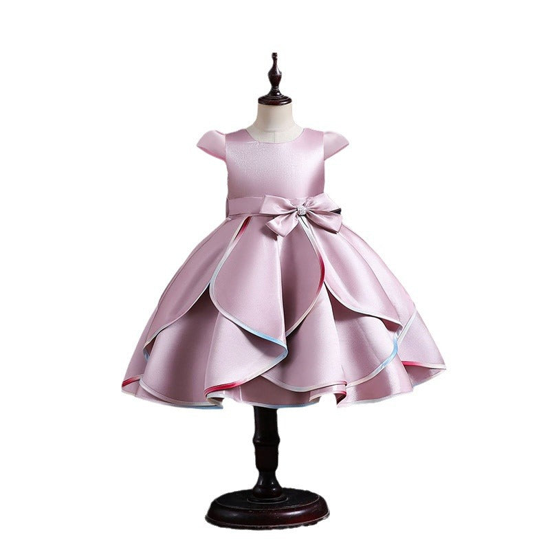 children's clothing, airplane sleeve kids' formal dress, bow-tie princess dress, flower girl birthday dress, baby dress
