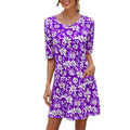 2025 summer european and american cross-border women's fashion: amazon ebay round neck printed plus size short sleeve dress with cinched waist