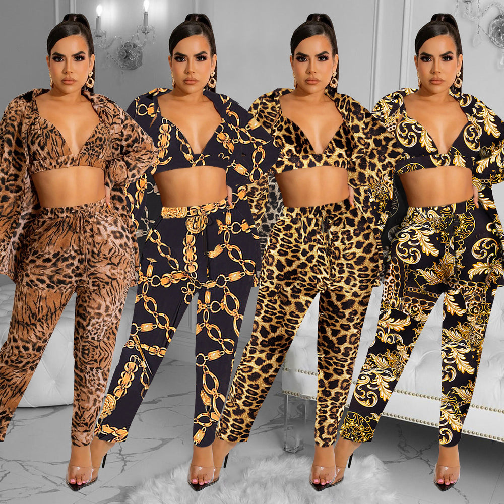 C5989 special offer: no returns or exchanges. please purchase carefully. cross-border fashion women's long-sleeve outerwear and lined pants three-piece set