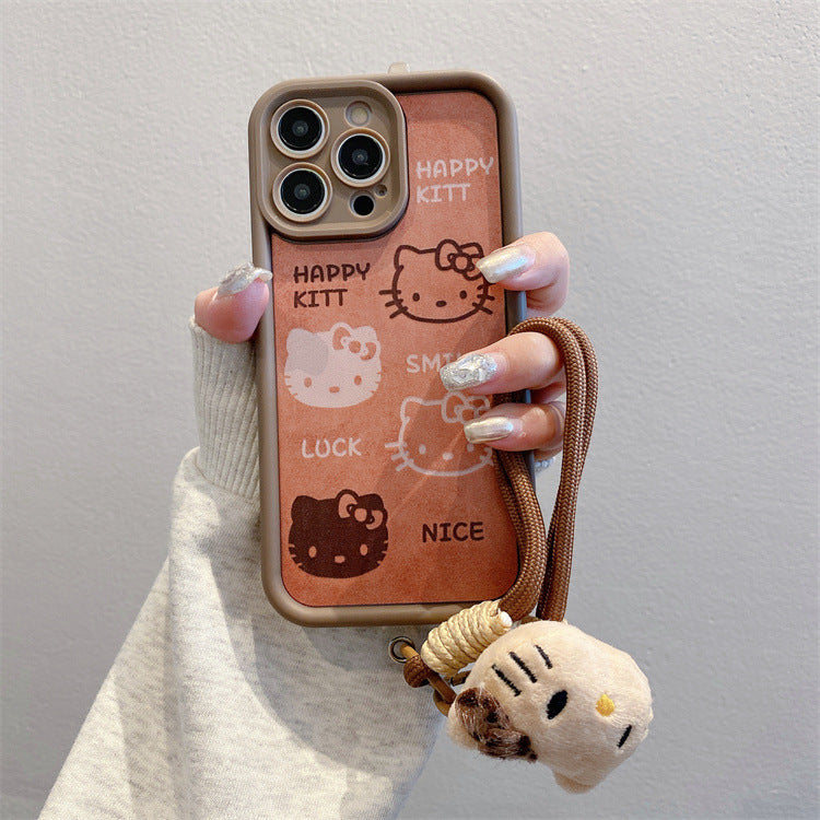 Brown apple 16pro leopard print mobile phone case iphone11/13 short lanyard protective cover xr apple 16 mobile phone case