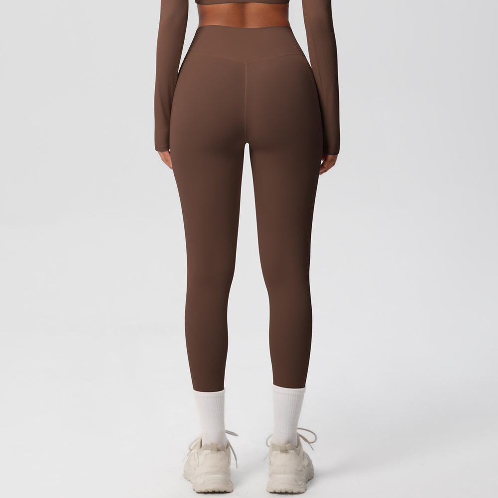 Ready-to-ship european and american style, solid color, double-sided brushed, high-waisted, quick-drying leggings for layering, fitness, outdoor running, and yoga
