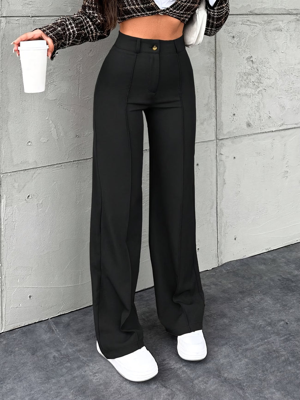 Women's solid color casual business pants  style casual trousers commuting pants straight leg pants cross-border