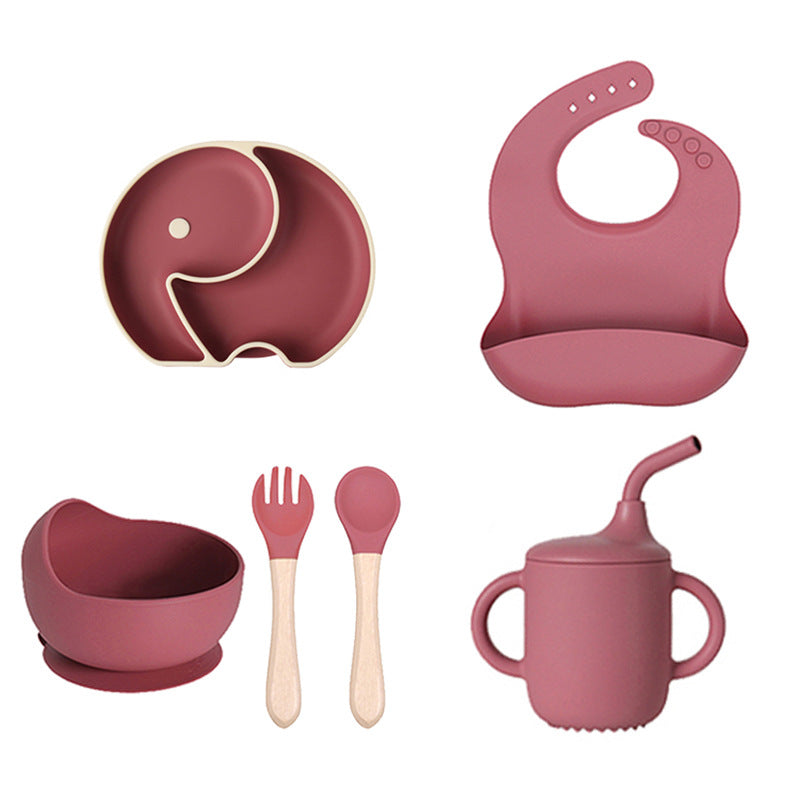 Cross-border baby silicone grid plate two-color plate with lid children's gift silicon feeding tableware set