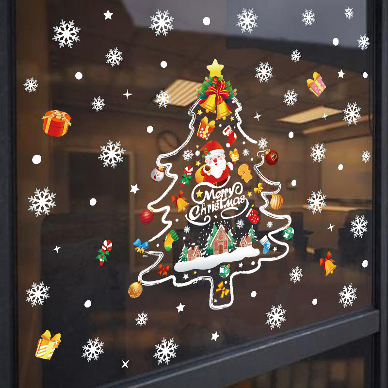 Christmas decoration glass door hand-painted Christmas tree sticker shop window scene arrangement snowflake glue-free static sticker