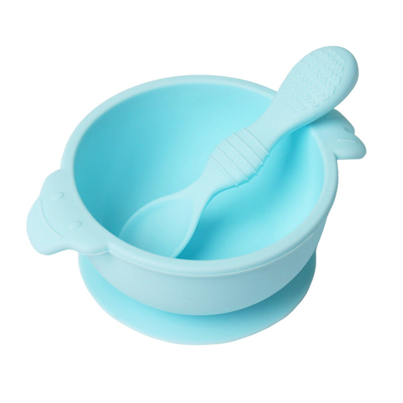 Food grade silicone complementary food bowl baby tableware set with spoon suction cup anti-drop child feeding tableware silicone bowl