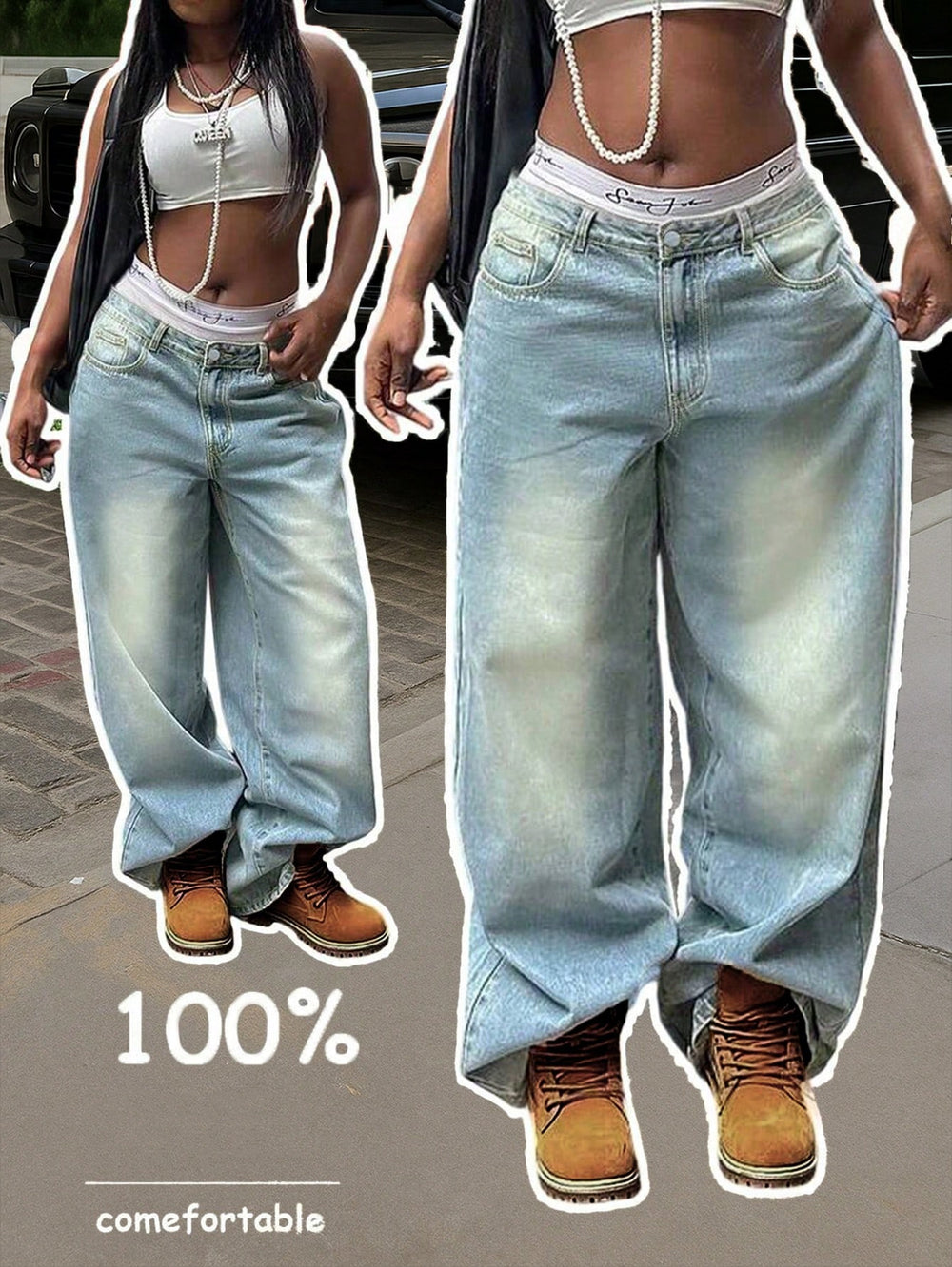 European and american style women's gradient washed wide leg jeans - high waist, relaxed fit, drapey, versatile, hip hop, vintage denim pants