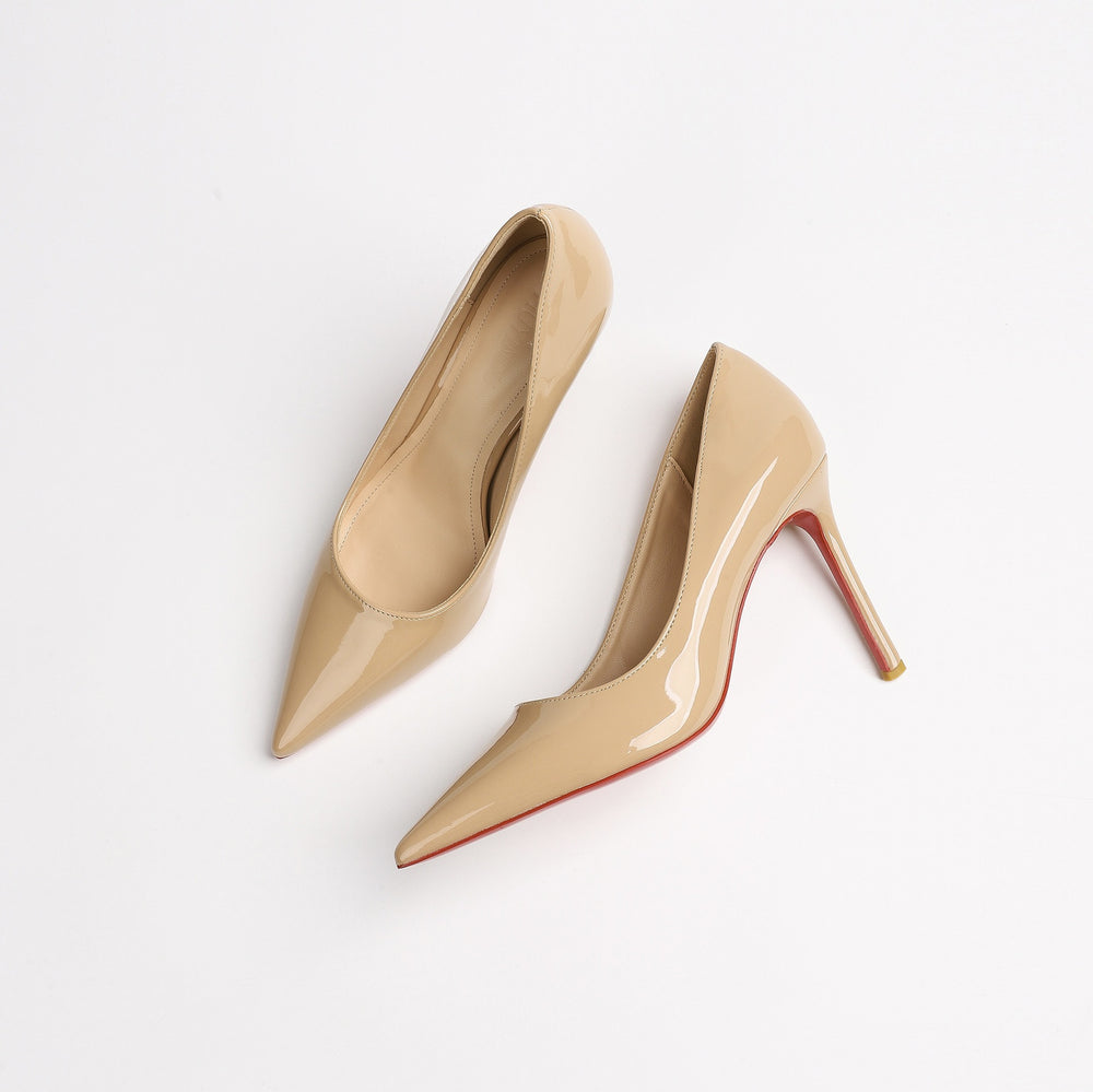 2026 summer sexy pointed-toe stiletto heels - women's professional commute red sole patent leather breathable solid color pumps
