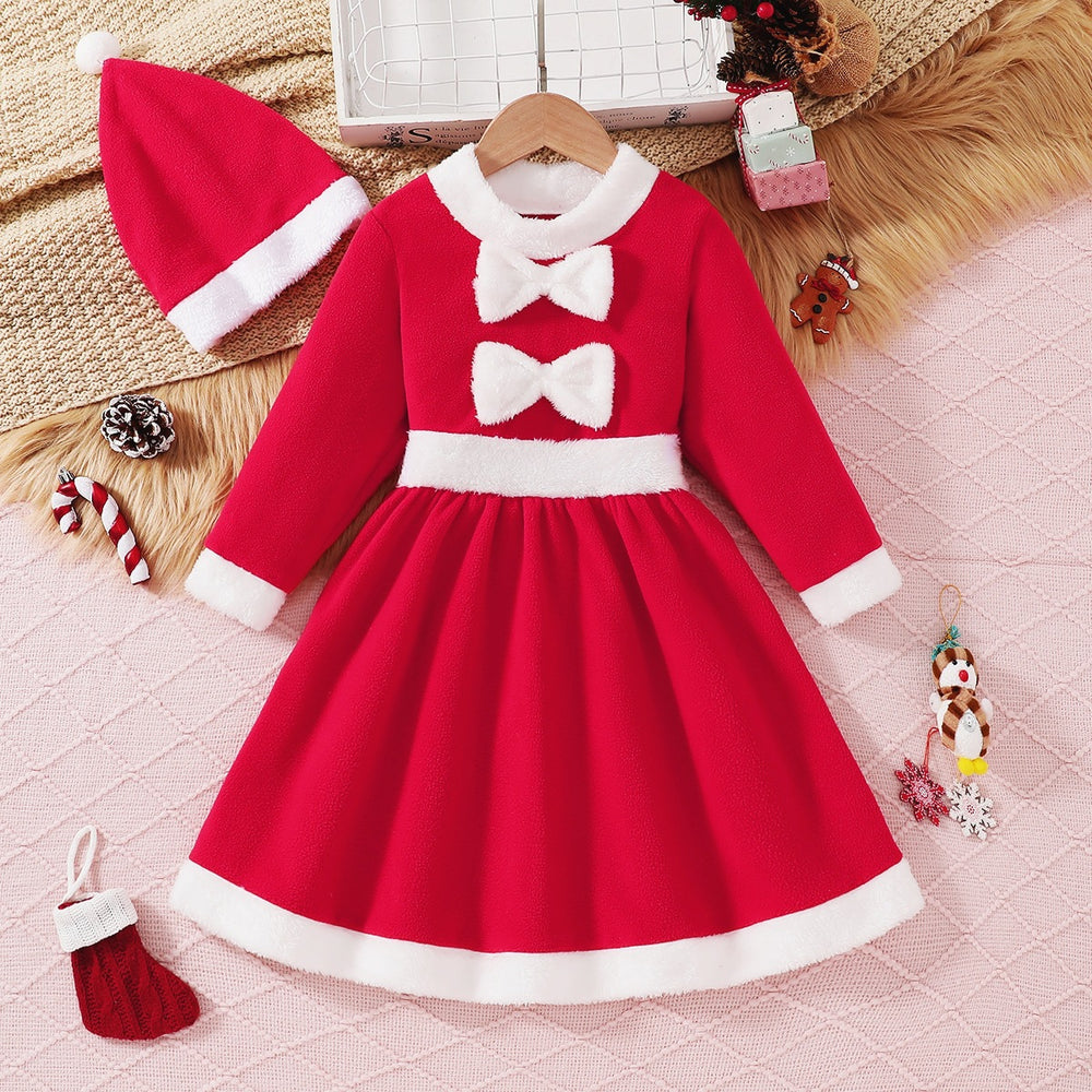girldress red hat cute round neck stereobows costume kids holiday long skirt