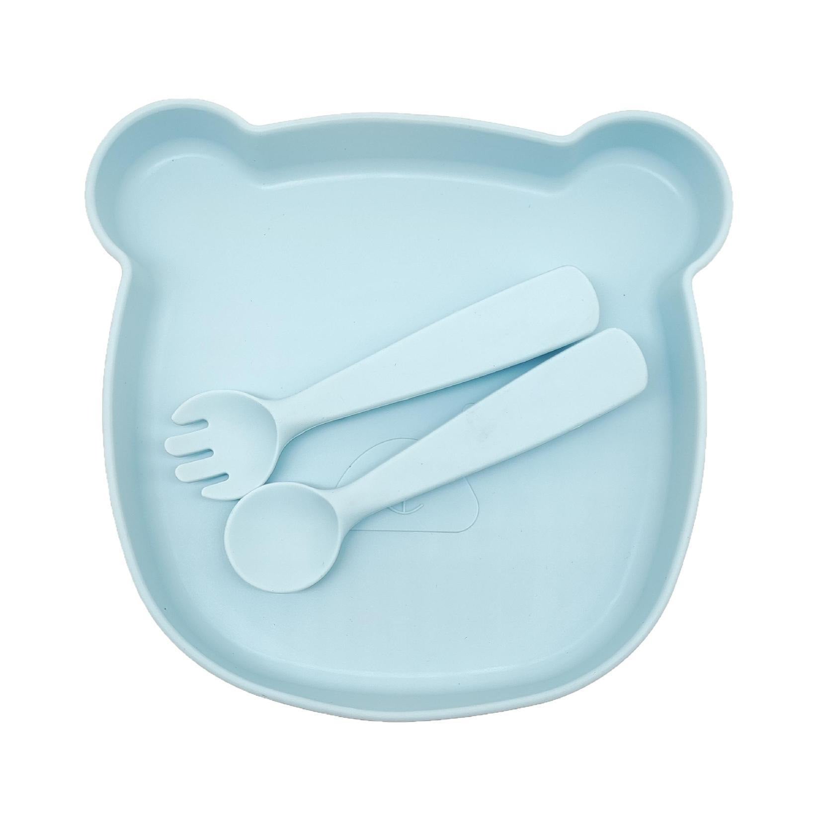 Baby silicone tableware set, non-slip and anti-dirty cartoon bear set, food-grade baby silicone feeding tableware