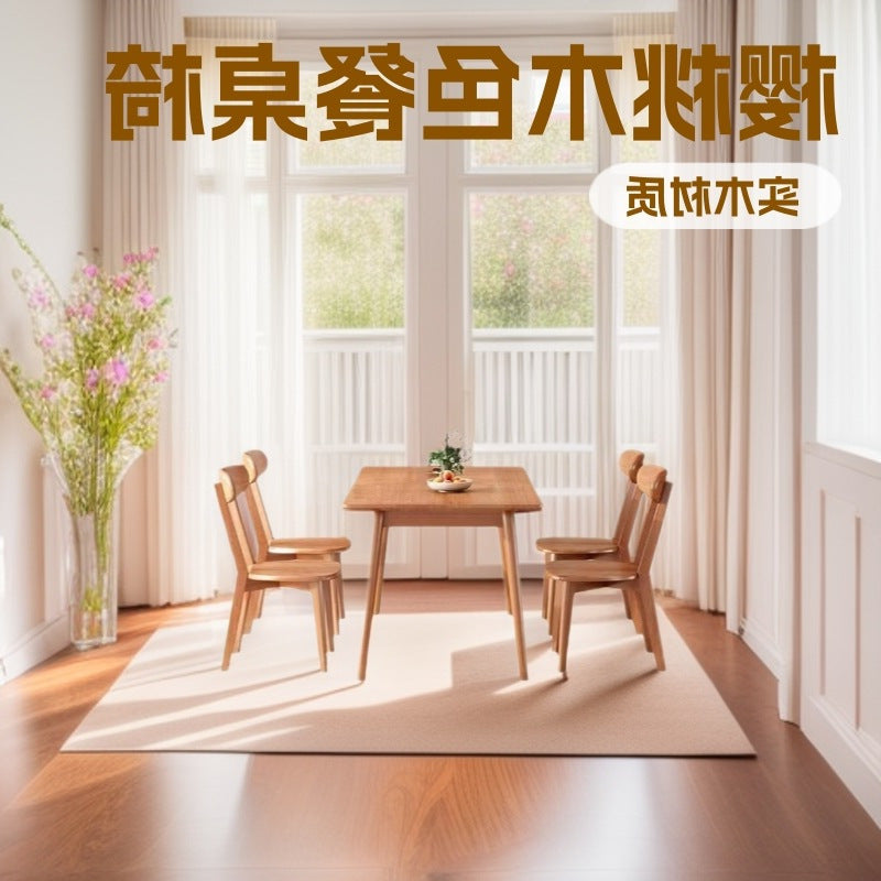 Cherry wood color dining table and chair all solid wood dining table combination dining chair for home rectangular solid wood dining table and chair combination
