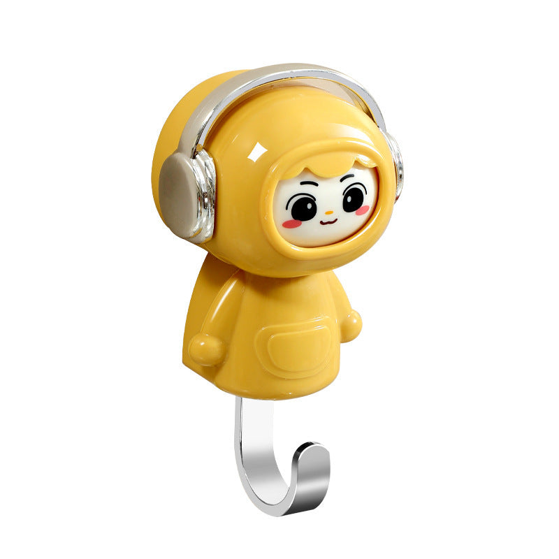 Entryway no-drill strong adhesive retractable hook - cartoon cute & creative figurine, damage-free adhesive hook for door back
