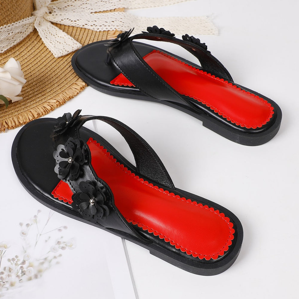 Korean style summer new women's handmade floral flip-flops, lightweight casual flat sandals - cross-border trade supply
