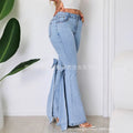 X spot-16065# cross-border european and american retro stereo bow tie slim fit medium stretch floor-length flared denim pants