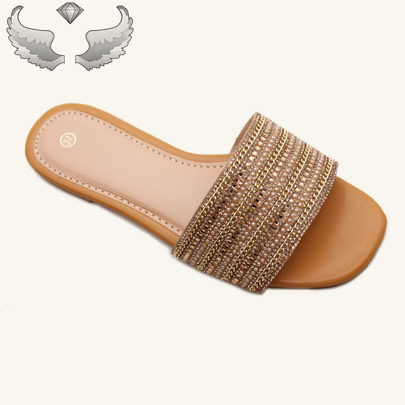Belize  wholesale new summer wear rhinestone fashion flat sandals Wholesale Slippers
