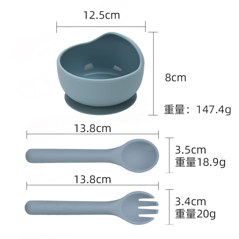 Cross-border supply of food-grade baby feeding bowls, forks and spoons, tableware sets, infant complementary food bowls, silicone tableware sets