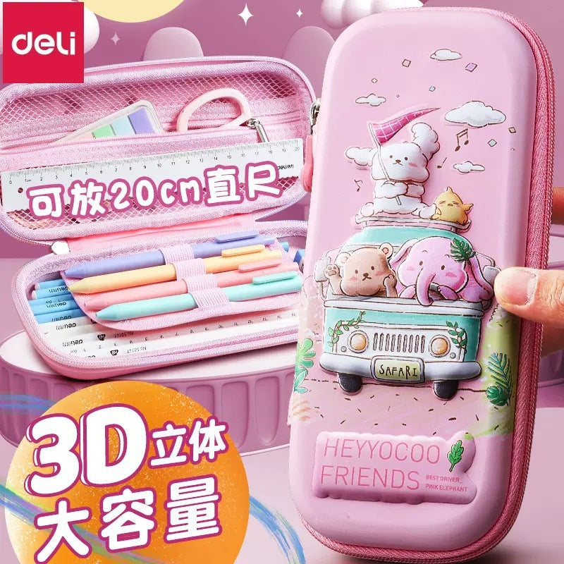 Deli EVA pencil case 3D cartoon robot large capacity pencil case girl stationery case boy girl pencil case