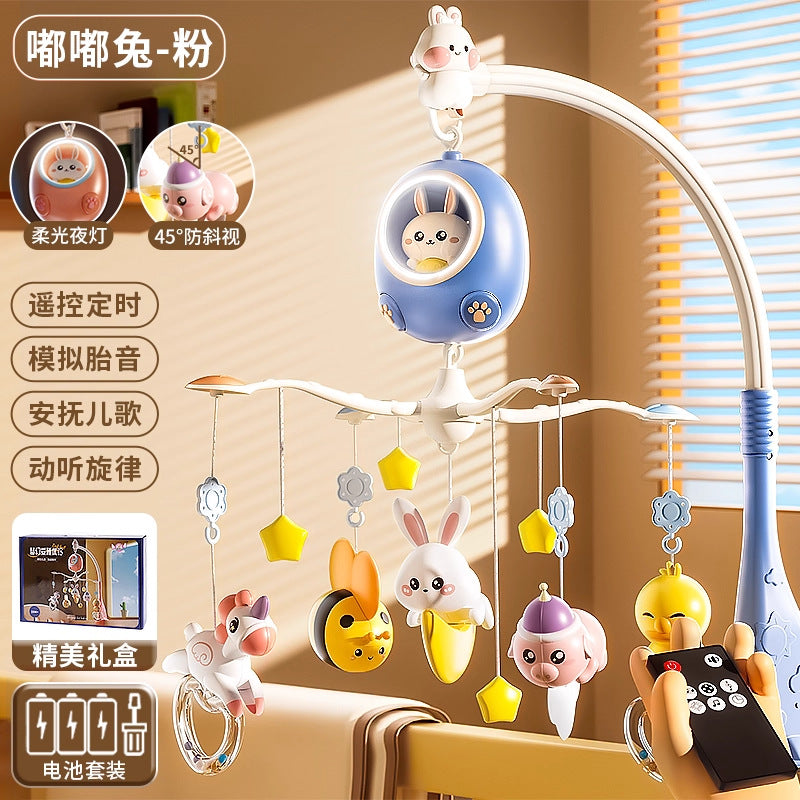 baby crib mobile toy, 0-1 year old baby musical rotating bedside bell, newborn crib hanging rattle night light