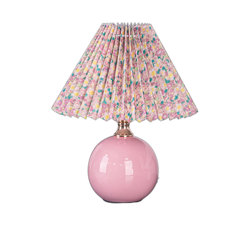 Nordic floral table lamp - pleated ceramic creative dimmable night light - study, trendy remote control bedside lamp - cozy bedroom lighting