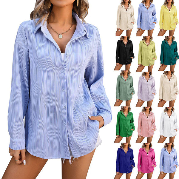 Cross-border European and American women's clothing 2024 spring and summer new  independent station wave texture loose fashion shirt women