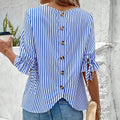 European and american cross-border women's clothing : spring/summer striped cardigan blouse - new loose fit casual women's top