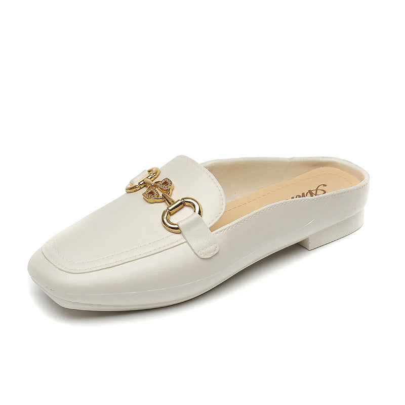 2025 summer fashion loafers: retro gold buckle pvc slip-ons with hidden wedge heel - women's comfortable half-slippers