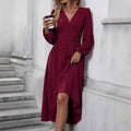 Fall and winternew arrival medium wool ball oblique collar lantern sleeve pleated waist dress