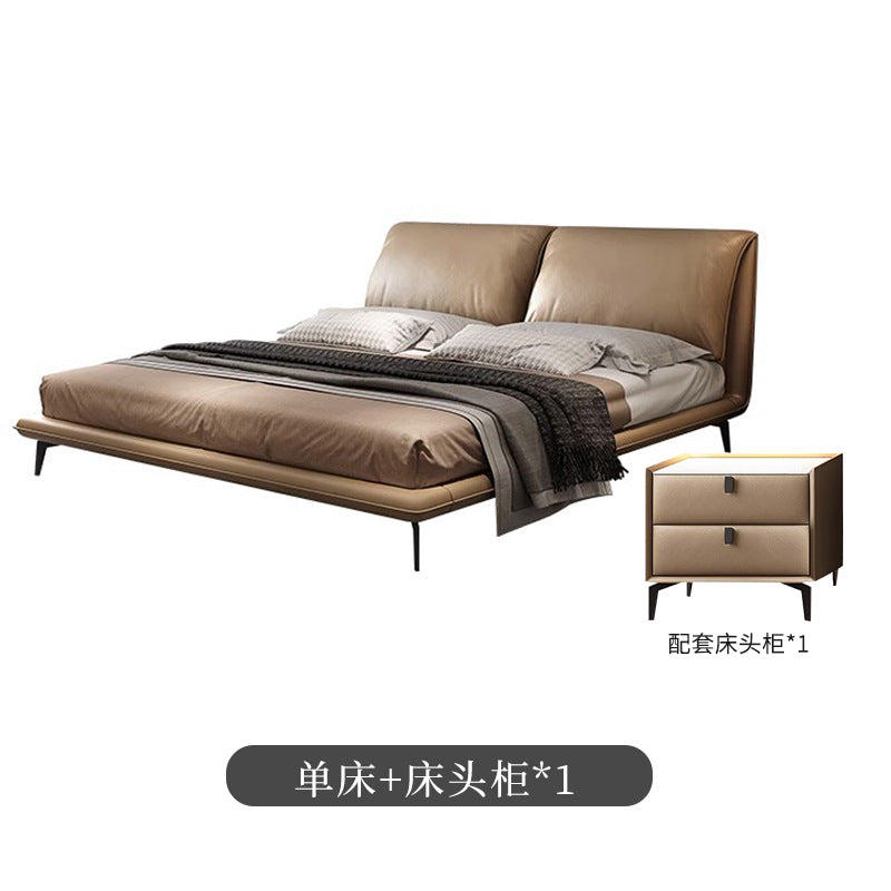 Italian light luxury modern casual small elephant ear bed master bedroom fabric double bed genuine leather wedding bed soft bag bed wholesale