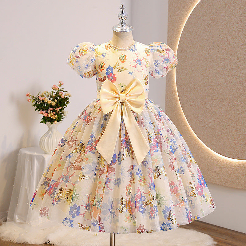 European and american style girls' princess dress - new cross-border export dress with bow, cute, fashionable, and printed women's dress