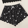 New moon and star print cami top and cosmic starry sky print shorts women's loungewear set