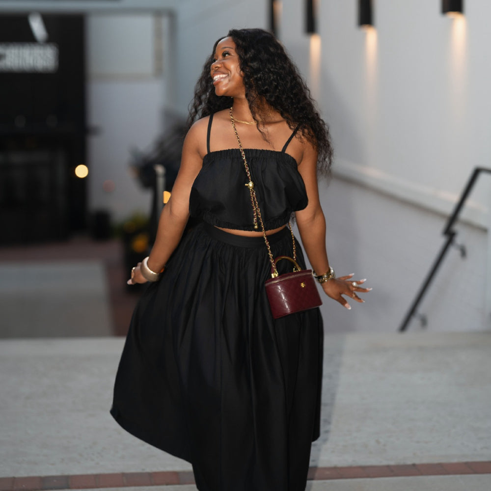 European, american, and african women's clothing:  summer new arrivals - fashionable and elegant bandeau top and high-waisted midi skirt set