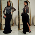 C7043 cross-border   independent station fashionfashion women's solid color hot diamond longdress new