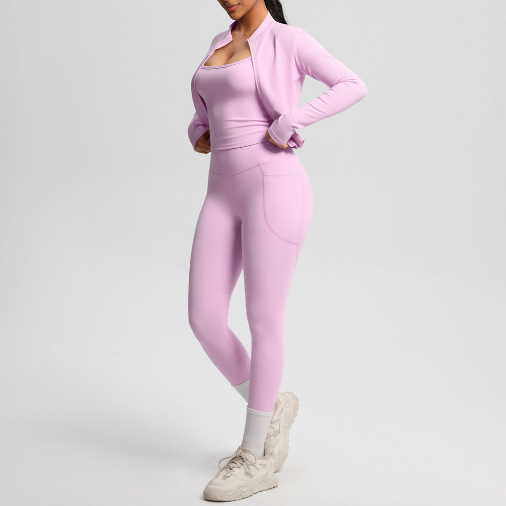 Fashion cross-border new cloud-sensing brushed sports vest flap pocket pantscasual hip-lifting fitness yoga wear three-piece set