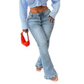 Fashionjeans women's light blue washed high waist elastic bootcut pants retro polished white hip-covering mop denim pants
