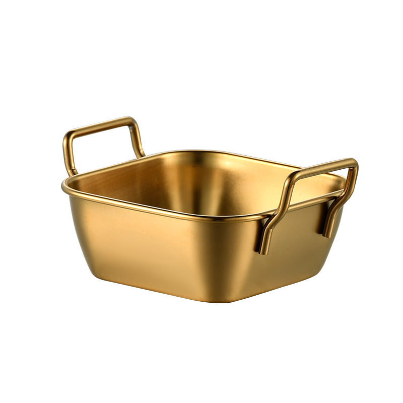 Korean style stainless steel square snack box french fries snack plate creative square small basket fried chicken dessert square plate with ears
