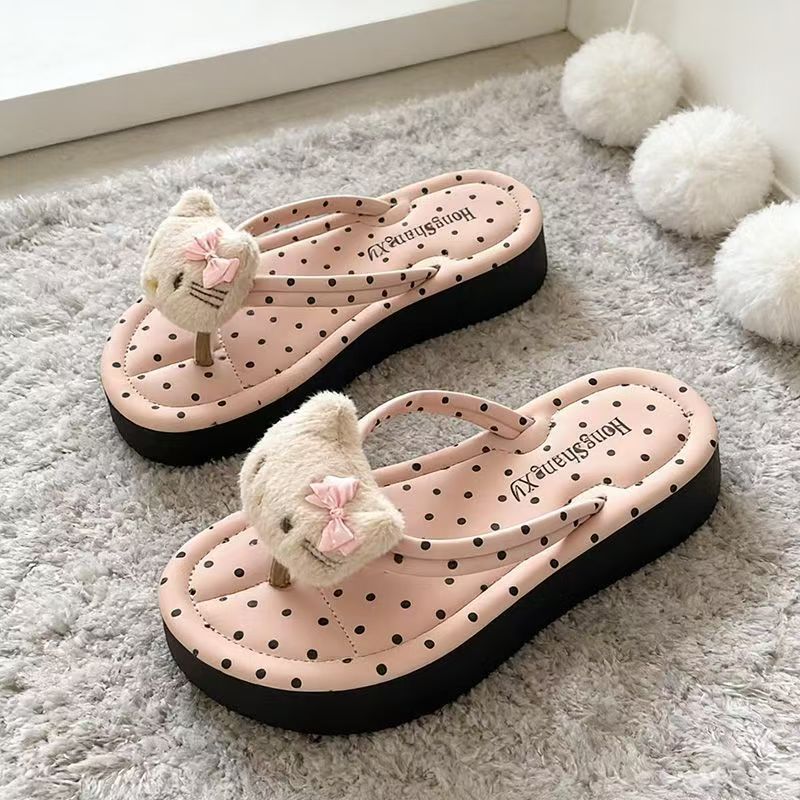Summernew arrival cartoon cute style thick sole flip-flops women's outwearfashioneasiest for match beach flip-flops women's sandals