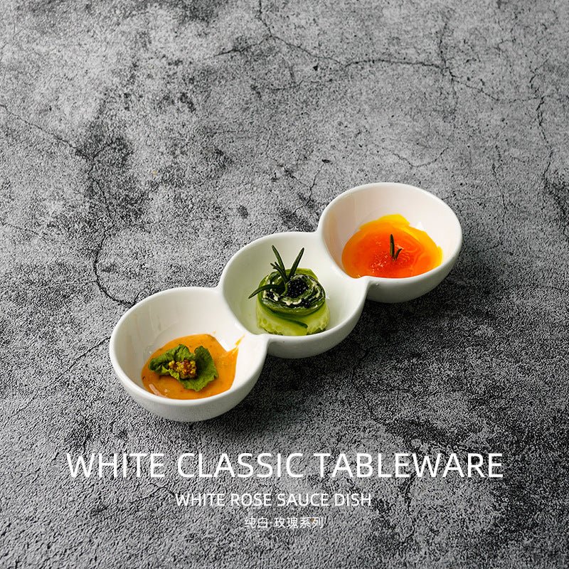 Ceramic divided dipping dish three grids japanese and korean barbecue seasoning dish snack dish creative hot pot seasoning vinegar dish dish