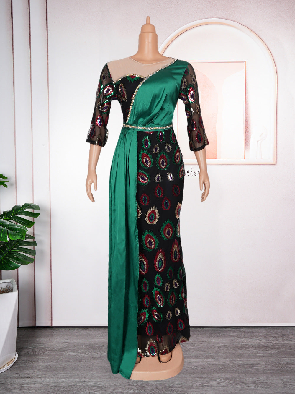 Aliexpress  new arrivalpatchworkcontrast colorhigh waistdressfashion african plus size women's clothing sequin long skirt