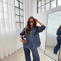 European and american cross-border  hot-selling women's clothing: unique street style fashion casual slim-fit shirt jacket denim set for women