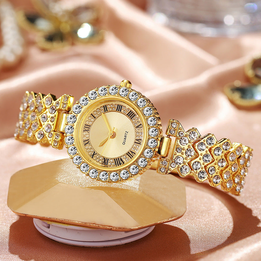 Hot-selling, trendy roman numeral diamond-studded women's watch, quartz movement, bracelet-style wristwatch for women, direct from the manufacturer, in stock