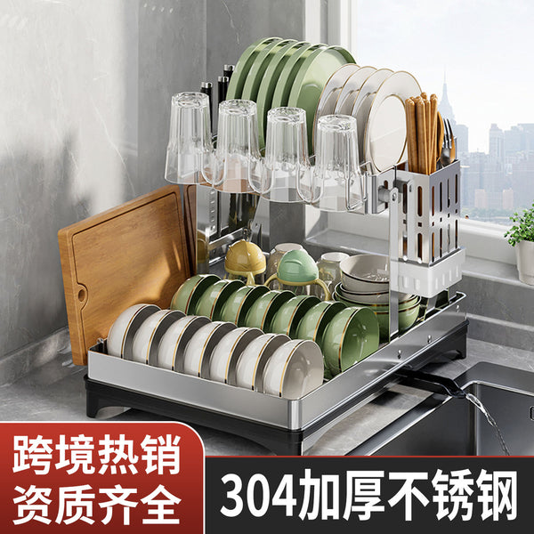 Kitchen Dish Rack Thickened Stainless Steel Shelf Household Multifunctional Drain Rack Double-layer Tableware Cutting Board Storage Rack